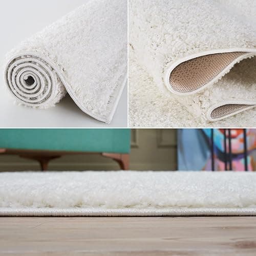 THE RUGS Living Room Rug - Shaggy Soft And Elegant Carpets For The Bedrooms And Kitchen, Easy To Clean, Many Different Sizes (80x150 cm, White) thumbnail 5