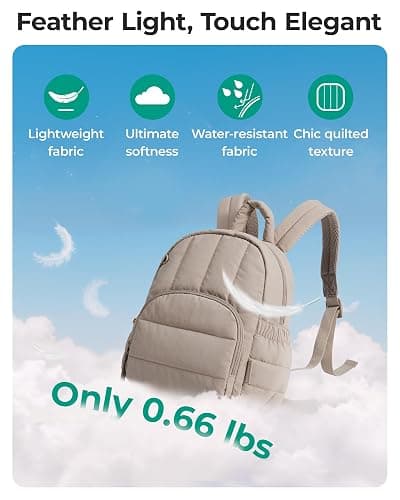 BAGSMART Mini Backpack for Women, Lightweight Puffer Small Backpack Purse, Quilted Casual Travel Daypack, Cute Water-Resistant Bookbag for Daily, Brown thumbnail 3