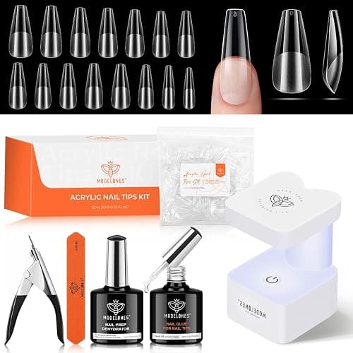 modelones X Nail Gel Kit, Fake Nails Long Coffin, 9-in-One Glue Prep Dehydrator & Portable Mini U V Light Acrylic Clipper, 500Pcs Coffin Tips for Extension Kit DIY Salon Home Gifts for Women - Image 1