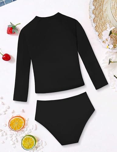 TyeSmo Girls Rash Guard Swimsuit Long Sleeve Swimsuit Color Block Two Piece Bathing Suit for Girls UPF 50+ Padded Swimwear thumbnail 7