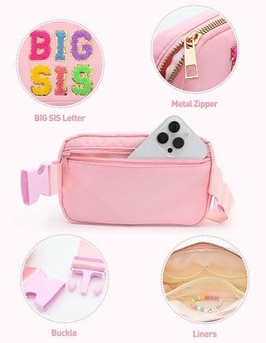 Big Sister Gifts For Girls, Big Sister Fanny Pack With Bracelet, Belt Bag For Girls Teens Kids, Personalized Christmas Birthday Gifts For Daughter Crossbody Bag Purse (BIG SIS-1, Pink) thumbnail 6
