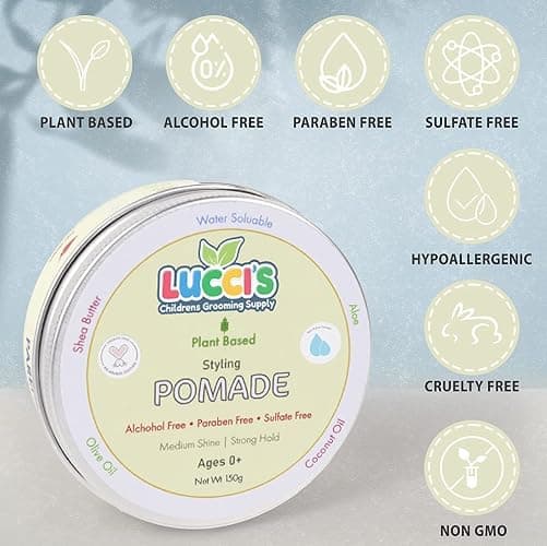 LUCCI’S CHILDRENS GROOMING SUPPLY Baby Hair Gel – 5oz Plant-Based Styling Hair Pomade for Infants – No Parabens or Sulphates – Medium Shine and Strong Hold Hair Paste for Kids thumbnail 4
