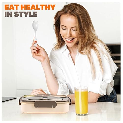 Bento Box Adult Lunch Box with 4-Compartment Leakproof Lunch Containers Microwave and Dishwasher Safe Bento Box with Spoon thumbnail 2