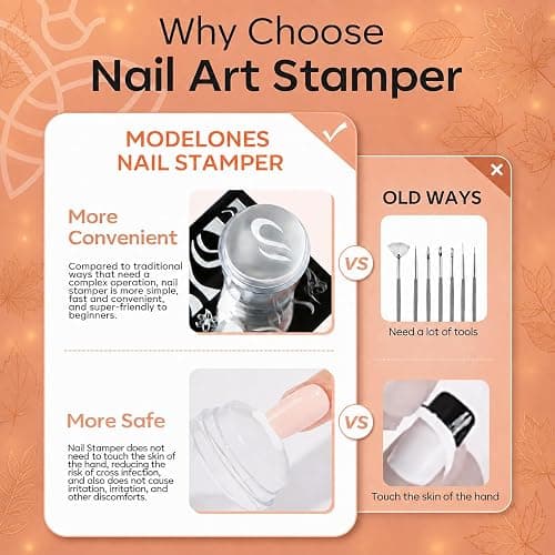 modelones French Tip Nail Tool 6Pcs Nail Stamp Silicone French Tips Stamp | with 2 Sizes Replacement Heads Nail Stuff for French Manicure Home DIY Salon with Jelly Stamper Scraper Nail Stamping Kit thumbnail 9