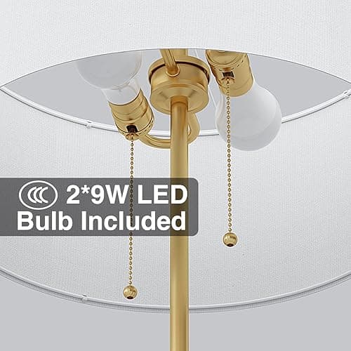 Karjoefar 2-Light Floor Lamp, Mid Century Floor Lamp with White Fabric Shade, Standing Lamp Tall Lamp for Living Room Bedroom, 3 Color Temperatures 9W Bulb Include - Black & White thumbnail 6