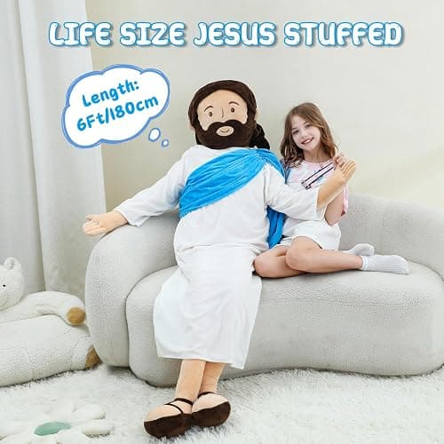 Yelakey Giant Jesus Plush 6 Ft Jesus Stuffed Doll Plushie Toy Christian Pillow Religious Decoration Gift for Christening Easter (Blue) thumbnail 2
