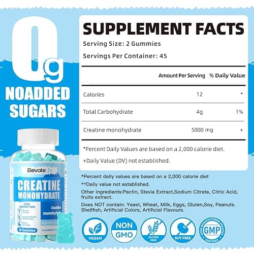 ElevateLife Creatine Monohydrate Gummies for Men & Women, Chewables Creatine Monohydrate for Muscle Strength, Muscle Builder, Energy Boost, Pre-Workout Supplement(90 Count)-Blueberry thumbnail 3