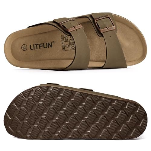 Litfun Unisex Cork Footbed Sandals Summer Slip On Slides for Women Men | Adjustable Buckle, Comfortable Sandals With Arch Support, Beach Casual Style thumbnail 8