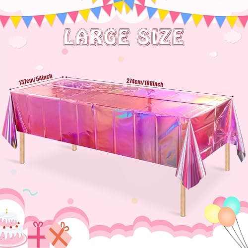4 Pack Iridescent Pink Plastic Tablecloths, FunnyPars Shiny Disposable Laser Rectangle Table Covers, Holographic Foil Tablecloth Iridescent Party Decorations for Kpop Birthday Wedding Xmas, 54x108Inch thumbnail 3