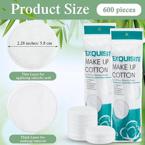Maxcheck 600 Pcs Cotton Rounds Bulk Exfoliating Rounds for Face Makeup Remover Cotton Facial Pads for Face Makeup Removal Toner Pads thumbnail 2