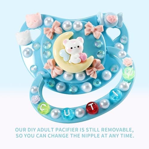 CutiePlusU Adult Sized Pacifier Dummy for Adult-Big Shield DIY Handmade-Blue Moon Bear thumbnail 5