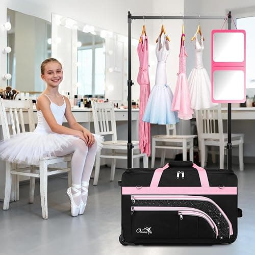 Dance Bag with Garment Rack, 23" Rolling Dance Suitcase Competition Duffle Bag with Garment Rack & Wheels | Versatile Compartments, Upgraded Stable System for Dance Shows, Travel, Cheer, Recital thumbnail 2