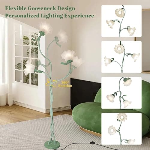 Flower Standing Lamp for Bedroom, Cute Corner Floor Lamp with Flexible Gooseneck,3 Light Floor Reading Lamp with 3 Color Temperatures, Bulbs Included, LED Tall floor Lamp for Living Room Corner(Green) thumbnail 3