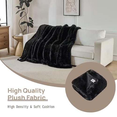 Luxury Fluffy Faux Fur Throw Blanket,Thick Fluffy Fuzzy Cozy Blanket,Plush Blankets for Couch, Sofa, Chair, Bed-Black,50x60 thumbnail 4