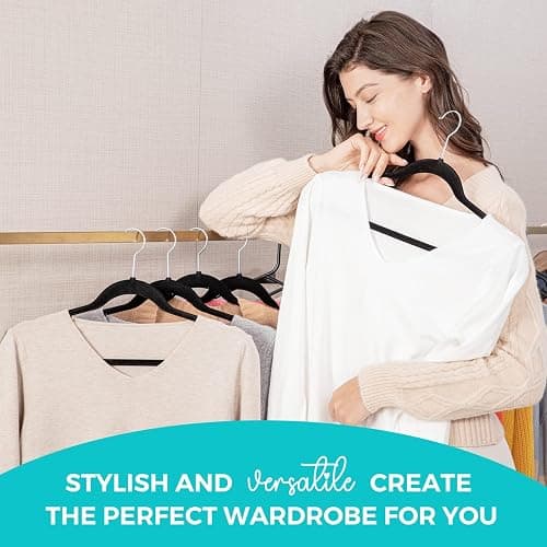 HOUSE DAY Premium Velvet Hangers 50 Pack Black, Non-Slip Flocked Felt Hangers, Sturdy Clothes Hangers with 360° Rotatable Hook, Heavy Duty Coat Hanger, Durable Slim Hanger for Closet Space Saving thumbnail 8