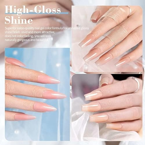 RARJSM Nude Gel Nail Polish Set of 6 Transparent Colors 7.5ml Clear Purple Sheer Wine Red Milky Mavue French Manicure LED UV Gel Soak Off Curing Requires Home thumbnail 4