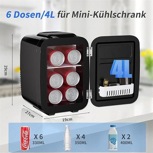 YASHE Mini Kühlschrank, 4 Liter Mini-Kühlschränke für Kosmetik, Getränke, 220V AC/ 12V DC Thermoelektrische Kühlung und Erwärmung, Kleiner Kühlschrank für Schlafzimmer, Büro, Wohnheim, Auto (Schwarz) thumbnail 2