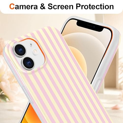Hython for iPhone 12 Case & iPhone 12 Pro Case Cute Striped Aesthetic Design Simple Stripes Cover 6.1", Thin Slim Soft TPU Bumper Shockproof Rubber Protective Phone Cases Women Girls, Pink/Yellow thumbnail 3