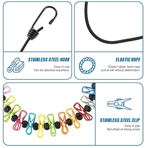 Retractable Portable Clothesline for Travel，Clothing line with 12 Clothes Clips, for Indoor Laundry Drying line,Outdoor Camping Accessories thumbnail 2