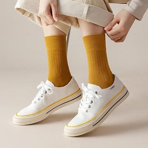 Riccess 10 Pairs of Retro Colorful Athletic Socks for Women, Solid Color, Above Ankle Crew Stretch Socks for Girls thumbnail 7
