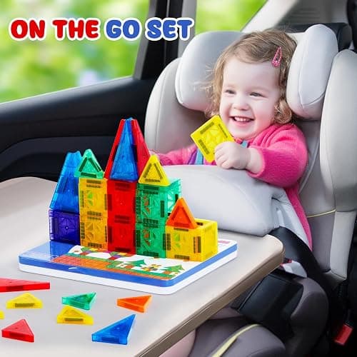 Gemmicc 58 PCS Mini Magnetic Tiles, Travel Magnet Construction Toys with Metal Storage Box, Sensory Montessori Toys for Boys Girls thumbnail 7