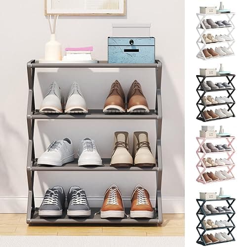 sxvbdway Shoe Storage Organizer Space-Saving Rack Detachable 4 Tiers Large Capacity Stable Structure Closet Entryway Shelf Bedroom Standing Pink thumbnail 3