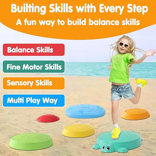 HAPATOYS Balance Board & Stepping Stones for Kids - 2-in-1 No-Slip Turtle Stepping Stones and Balance Board for Toddler Balance & Obstacle Course, for 3 4 5 6 Year Old Kid Indoor & Outdoor Play thumbnail 5