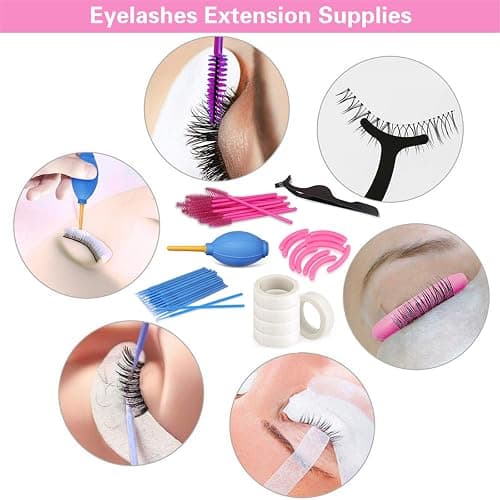 Lash Extension Kit Beginners, Eyelash Extension Accessories, False Eye Lashes Extension Training Tool Kit with Professional Mannequin Head for Beginners, Massage, Cosmetology Esthetician Supplies thumbnail 9