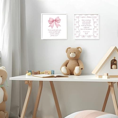 LARTSFRO Coquette Pink Bow Jesus Wall Art Decor Posters, Light Pink Bow Christian Room Bathroom Bedroom Dorm Wall Art Decor Aesthetic for College Teen Girls Gifts, Inspirational Bible Verses Bow Wall Decor, 8x8 Inch Set of 4 Bow Pictures(UNFRAMED) thumbnail 5