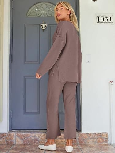 LILLUSORY Women's 2 Piece Lounge Sets Oversized Slouchy Matching Cozy Knit Sets thumbnail 5