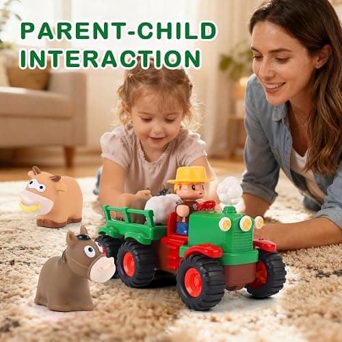 Self-Driving Farmer Tractor Truck Toy for Boys with Lights and Music, with Farmer Figure & Farm Animals (Moving Chimney and Shaking Animals) thumbnail 5