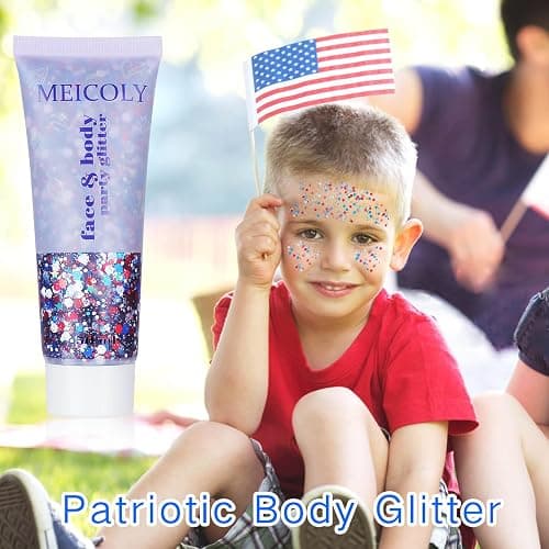 MEICOLY Red White and Blue Face Glitter,4th of July Patriotic Accessories,Star Hair Glitter for Kids,4th of July Outfits for Women,Self-Adhesive Body Glitter for President's Day Veterans Day thumbnail 2