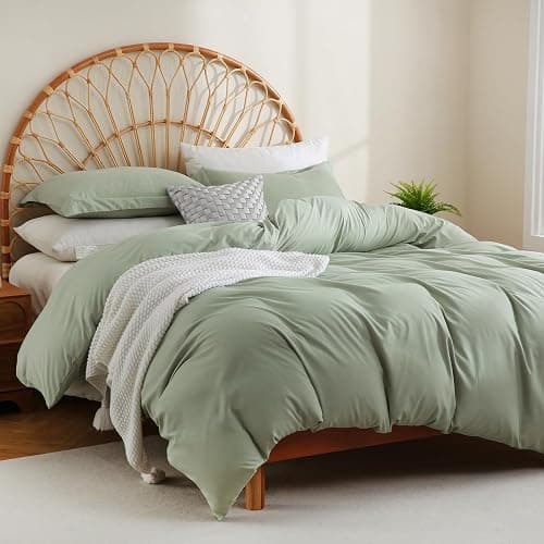 JSD Sage Green Duvet Cover Set Queen Size, 3 Piece Duvet Cover with Pillow Shams, Soft Brushed Microfiber Zipper Closure, Comforter Not Included thumbnail 6