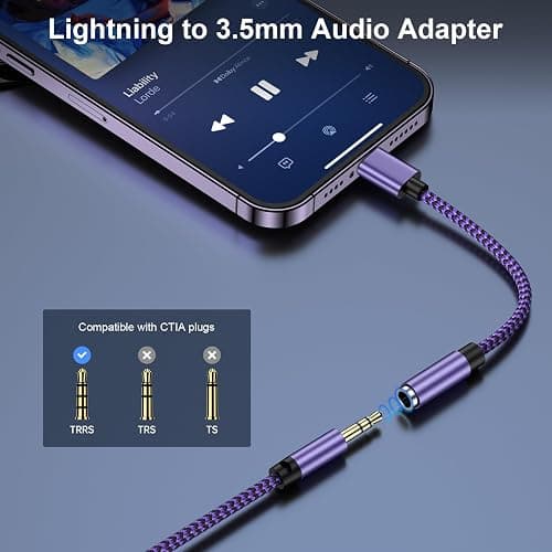 Adattatore da Lightning a jack da 3,5 mm, certificato MFi, adattatore jack per cuffie, adattatore Dongle Aux, cavo audio compatibile con iPhone 14 Pro Max/14 Plus/14/13/12/11/SE/X/XS/XR/8 thumbnail 6