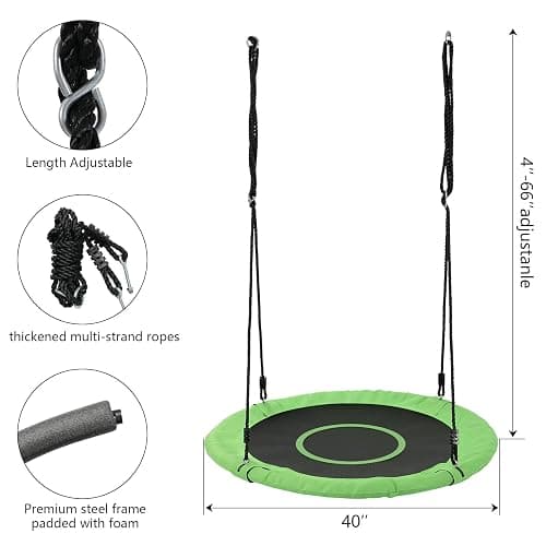 Tree Swings for Kids Outdoor, 40 Inch Diameter 600lb Weight & Adjustable Hanging Ropes Tree Swings, Great for Playground Swing, Backyard and Playroom(Green) thumbnail 3