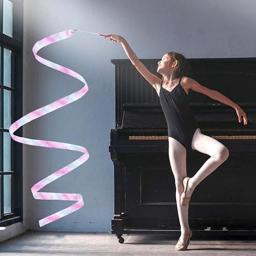 2 Pcs Dance Ribbons, 78.7" Sparkly Gymnastics Ribbon Wands for Kids Adults | Twirling Ribbons for Ballet and Rhythmic Gymnastics with Star Gradient Colors, Birthday Party Decor and Non-Slip Handle thumbnail 4