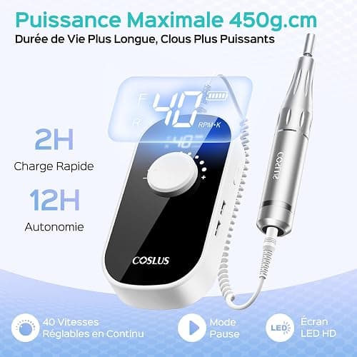 COSLUS E51 Ponceuse Pour Ongles Professionnelle: 40000 RPM Ensemble de Lime a Ongle Electrique 6 en 1 Pour Ongles en Gel et Ongles en Acrylique, Idéal Pour le Salon et La Maison Portable et Silencieux thumbnail 4
