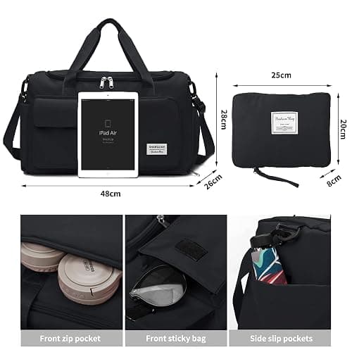 Aedcbaide Travel Bag,Gym Bag Womens,Duffle Bag with Shoe Compartment,Lightweight Foldable Weekend Bags for Women,Dry and Wet Overnight Bags for Women,Sports Bag for Woman Man(Black) thumbnail 2