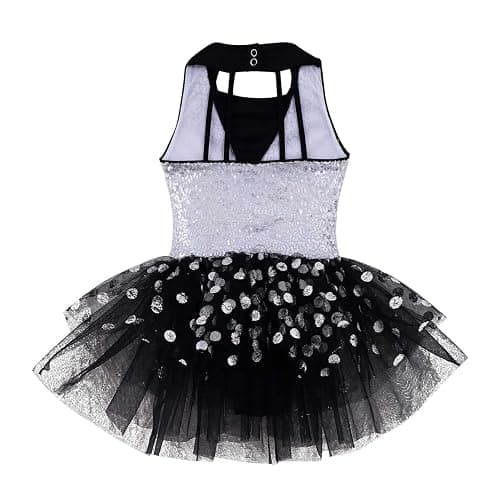 inlzdz Girls Kids Sequins Straps Back Tuxedo Leotard Tutu Dress Ballet Jazz Latin Modern Dance Performance Circus Costume thumbnail 2