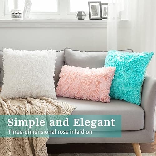 MIULEE 3D Decorative Romantic Valentines Stereo Chiffon Rose Flower Throw Pillow Cover Solid Pillowcase for Girl Women Wedding Sofa Bedroom Car Spring Decor 12x20 Inch 30x50cm Peach Pink thumbnail 4