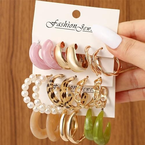 45 Pairs Gold Hoop Earrings for Women, Chunky Twisted Small Big Hoops Earring Packs Set, Earrings for women multipack, Fashion Trendy Earrings Jewelry for Birthday Party Christmas Gift thumbnail 5