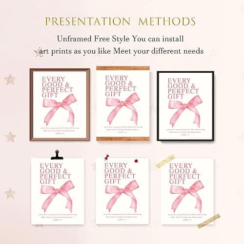 LARTSFRO Coquette Pink Bow Christian Wall Art Decor Posters, Pink Bow Christian Bathroom Room Bedroom Dorm Wall Art Decor Aesthetic for College Teen Girls Gifts,Inspirational Bible Verses Bow Wall Decor, 10x8 Inch Set of 4 Bow Pictures(UNFRAMED) thumbnail 4