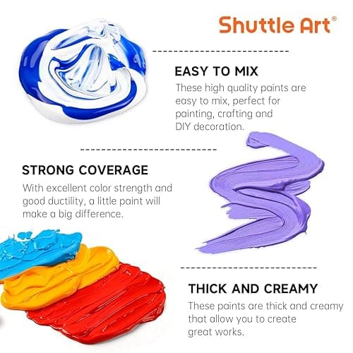 Shuttle Art 80 Colors Acrylic Paint, Acrylic Paint set with 12 Paint Brushes, 2oz/60ml Bottles, Rich Pigmented, Premium Paints for Artists, Beginners and Kids on Canvas Rocks Wood Ceramic thumbnail 5