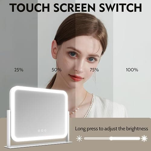 ROLOVE Lighted Makeup Mirror, 17"x13" Vanity Mirror with Lights, 10X Magnification, Gifts for Women, 3 Color Lighting Modes, Smart Touch Control, 360° Rotation for Bedroom or Tabletop (White) thumbnail 5