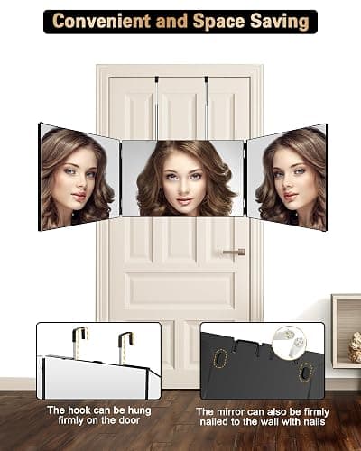 JUSRON 360 Viewing Angle Self Hair Cutting Mirror, Clear Anti-Fog HD Glass (Black Without LED Without Accessories) thumbnail 5