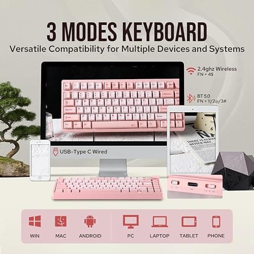KiiBoom Moonshadow V2 75% Wireless Aluminum Gaming Keyboard, QMK&VIA Programmable, BT5.0/2.4GHz/USB-C, Hot-Swappable Creamy Mechanical Keyboard with FR4 Plate, Knob, 4000mAh Battery (Pink) thumbnail 4