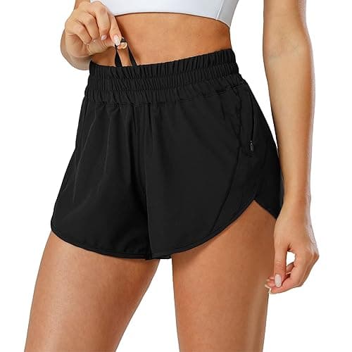 Aurefin Athletic Shorts for Women,Women's Quick Dry Workout Sports Active Running Track Shorts with Elastic and Zip Pockets - Regular Fit - Medium - Black