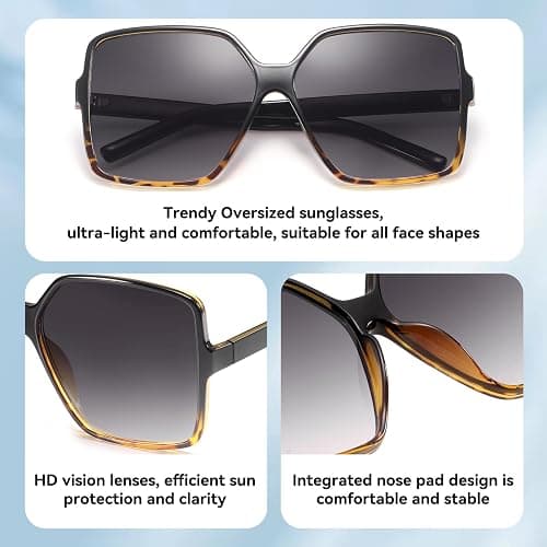 Dollger Oversized Square Sunglasses for Women Big Large Wide Fashion Shades for Men UV Protection Unisex thumbnail 5