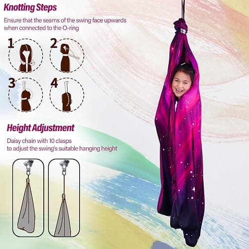 Sensory Swing for Kids & Adults Holds up to 300lbs Indoor & Outdoor Double Layer Therapy Cuddle Swing with 360° Swivel Hanger Kit for Calming, Effect for Autism, ADHD or SPD. (Galaxy Purple) thumbnail 6