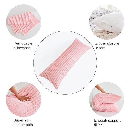 Memfydu Full Body Pillow with Fluffy Stripe Faux Fur Removable Cover, Long Bed Pillow Adult 20x54 Inches for Side Sleeper and Pregnancy, Pink. thumbnail 6